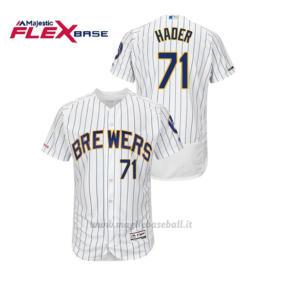 Maglia Baseball Uomo Milwaukee Brewers Josh Hader 150th Aniversario Patch Autentico Flex Base Bianco Blu